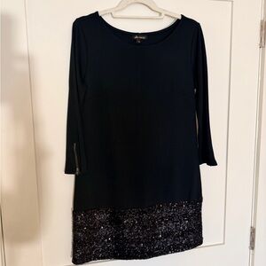 Ella Moss Black Long-Sleeve Shift Dress with Sequin Hem